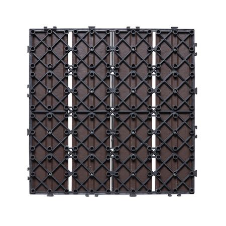 Interlocking Deck Tiles Plastic Wood, 10 Pack,12"x12" 10 sq. ft Waterproof Outdoor Flooring All Weather Use, Patio Floor Decking Covering Tiles for Porch Poolside Balcony Backyard, Dark Brown