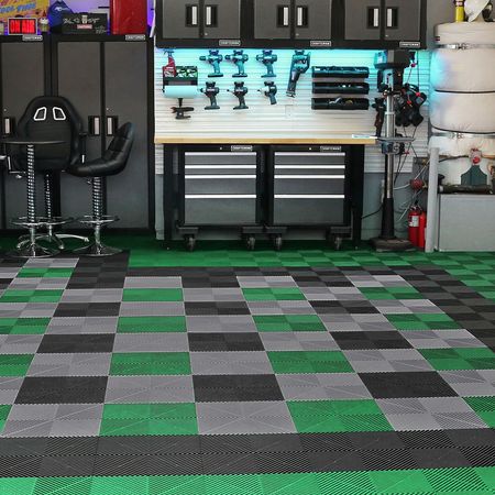 Interlocking Drainage Mat, 12' x 12' Modular Interlocking Cushion, 55 Pcs Splicing Drainage Mats, Non-Slip Gray PP Drainage Floor Tile and Shower Mat, for Garage, Garden, Kitchen & Outdoor