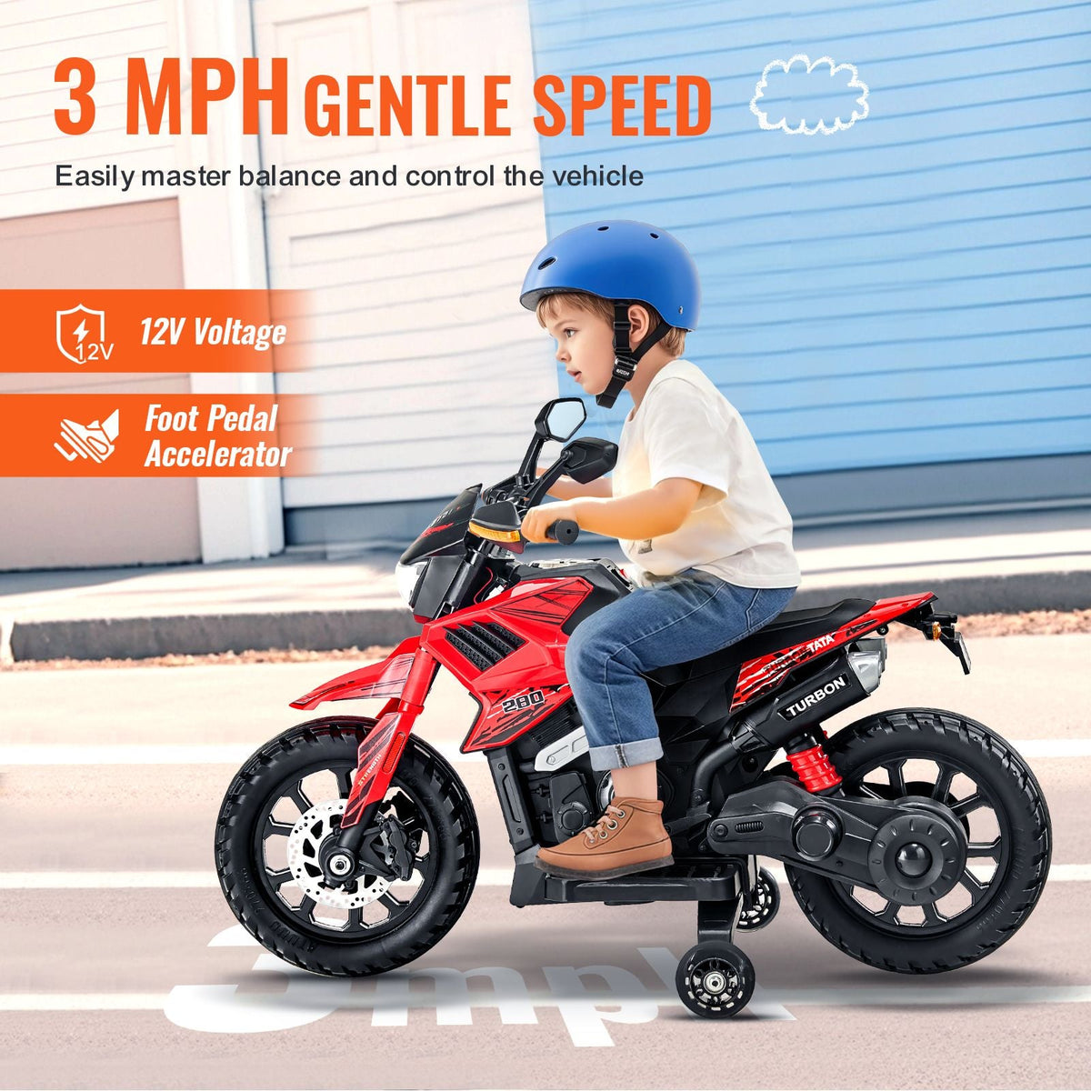 Kids Ride On Motorcycle, 12V Battery Powered Electric Motorcycle with Speed Up to 3mph, Detachable Training Wheels, Headlight, LED Light, Music, Bluetooth, Gift for Children Boys Girls Aged 3-4