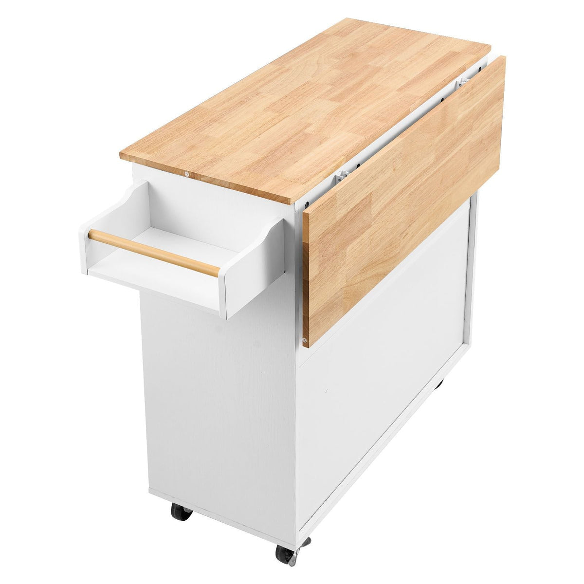Kitchen Island Cart with Solid Wood Top, 35.4" Width Mobile Carts with Storage Cabinet, Rolling Kitchen Table with Spice Rack, Towel Rack, Drop Leaf and Drawer, Portable Islands on Wheels, White
