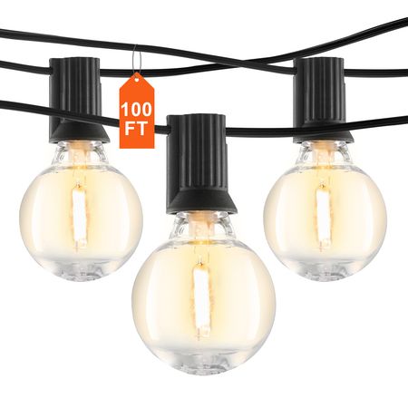 LED Outdoor String Lights, 100FT, 2700K Dimmable Outside Patio Lights with 50 G40 Shatterproof Bulbs E12 Socket Base, Waterproof Hanging Lights for Porch Backyard Garden Balcony Party Decor