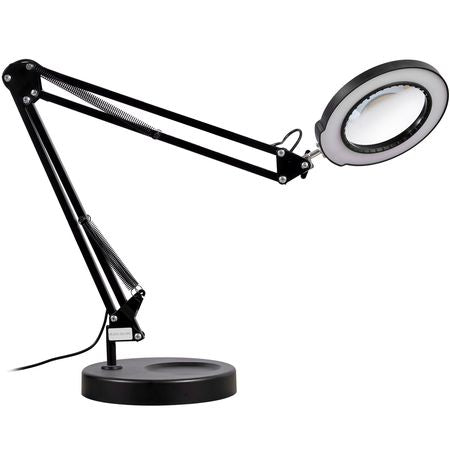 Magnifying Glass with Light and Stand, 5X Magnifying Lamp, 4.3" Glass Lens, Base and Clamp 2-in-1 Desk Magnifier with Light, 64 LED Lights 5 Color Modes, for Close Work Reading Repair Crafts