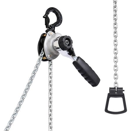 Manual Lever Chain Hoist, 1/2T 1100LBS Capacity Heavy Duty Come Along, 5FT Lift G80 Alloy Steel Chain With Dual Pawl Mechanical Brake,360°Rotating Hooks, for Warehouse Construction Garage