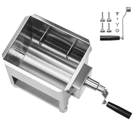 Manual Meat Mixer, 10L Fixed Tank Meat Processing Equipment(Mixing Max 15LBS for Meat), Stainless Steel Meat Mixer, Sausage Mixer Machine with Lid Handle Gear Reducer, Ground Beef Hand Mixer