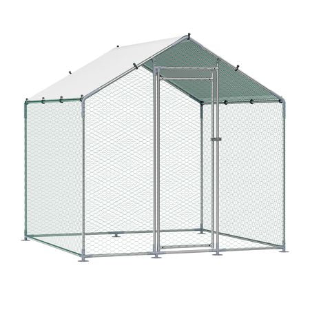 Metal Chicken Coop, 6.56x6.56x6.56ft Large Walk-in Chicken Runs with Cover, Spire Roof Hen House Enclosure with Security Lock, Outdoor Duck Rabbit Cage Poultry Pen for Backyard, Farm, Yard