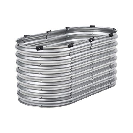 Metal Raised Garden Bed, 4 x 2 x 2 ft Outdoor Galvanized Planter Box, with Open Bottom, Large Oval Planter Raised Bed for Gardening Vegetables, Flowers, Herbs, and Succulent Plants, Silver