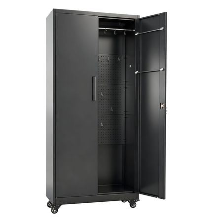 Metal Storage Cabinet, 70.6 in Rolling Steel Garage Cabinet with Adjustable Shelves, 2 Magnetic Doors, Hanging Rod & 3 Rod Hooks, 5 Tiers Lockable Tool Storage for Pantry, Warehouse, Basement