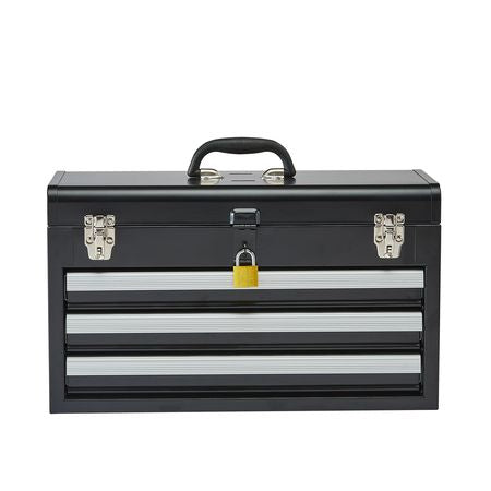 Metal Tool Box, 20.5-inch, Portable Metal Tool Box with 3 Drawers, Small Tool Chest with EVA Liners, Ball Bearing Slide Drawers Locking & Powder Coated Finish, Multi-Function Tool Organizer