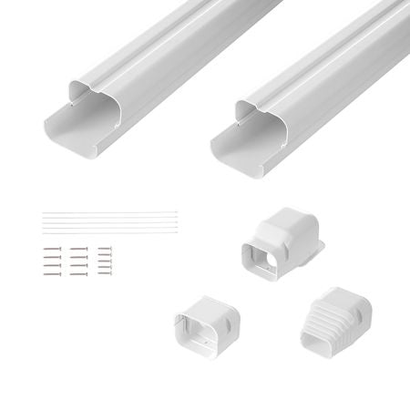 Mini Split Line Set Cover 3-inch W 7.4Ft L, PVC Decorative Pipe Line Cover For Air Conditioner with 2 Straight Ducts & Full Components Easy to Install, Paintable for Heat Pumps, White