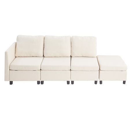 Modular Sectional Sofa, 3-Seater Modular Sofa with Hidden Storage, Cloud Sectional Couch with Ottoman & High Rebound Sponge, Solid Wood Frame Upholstered Couch for Living Room, Bedroom, Beige
