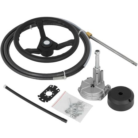 Outboard Steering System 13\' Outboard Rotary Steering System 13 Feet Boat Steering Cable with 13\" Wheel Durable Marine Steering System
