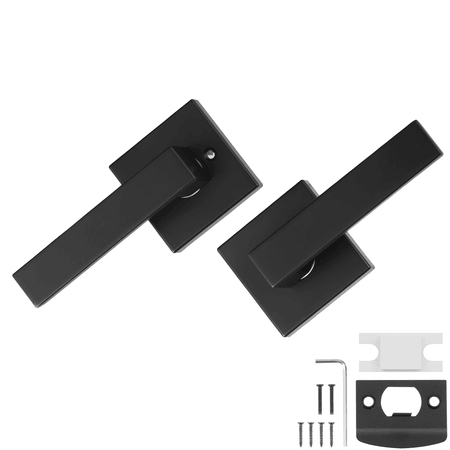 Passage Door Handle, 6 Pack Matte Black Door Lever, Left or Right Handing Reversible Lever Non-Locking, 45° Rotation to Open, Universal Square Interior for Hallways, Closets, Meeting Spaces