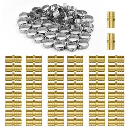 Pipe Fittings, 1/2" 50PCS Brass Pipe Fittings, Clamp-style Straight-Through Pipe Connector Brass Air Fittings, Heavy Duty Plumbing Fittings Tube Adapter for Heating/Shower Systems,Water Pipes