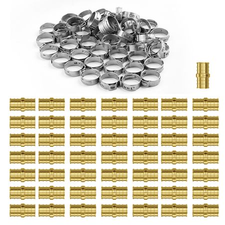 Pipe Fittings, 3/4" 50PCS Brass Pipe Fittings, Clamp-style Straight-Through Pipe Connector Brass Air Fittings, Heavy Duty Plumbing Fittings Tube Adapter for Heating/Shower Systems,Water Pipes