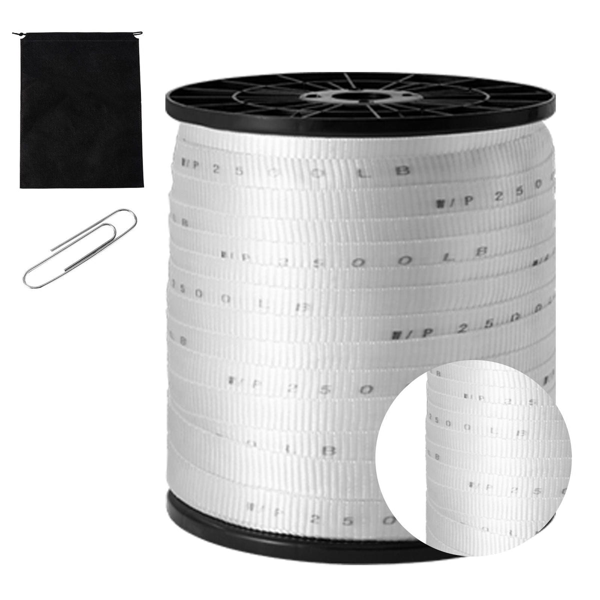 Polyester Pull Tape, 3/4" x 528' Mule Tape Flat Rope, 2500 lbf Tensile Capacity, Printed Webbing Cable Pulling Tape for Packaging, Gardening, Commercial Electrical, Conduit Work, White