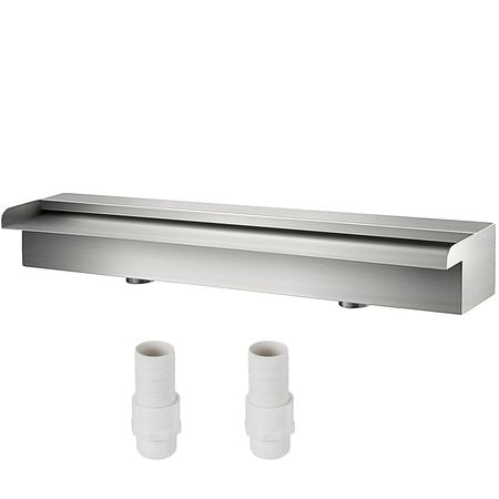 Pool Fountain Stainless Steel Pool Waterfall 23.6\" x 4.5\" x 3.1\"(W x D x H) Waterfall Spillway with Pipe Connector Rectangular Garden Outdoor, Silver