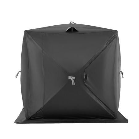 Portable Ice Shelter, 6-8 Person Pop-Up Ice Fishing Tent, 70 Square Feet Fishable Area, Ice Shanty for Winter Fishing, Waterproof Oxford Ice Cube with Anchors/Ropes/Carrying Bag, 142"x71" Black