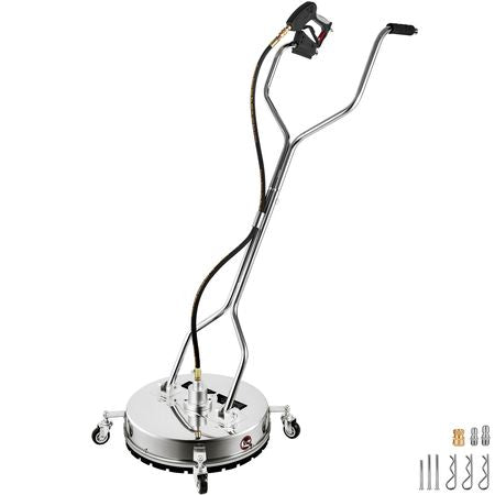 Pressure Washer Surface Cleaner, 20\'\', Max. 4000 PSI Pressure by 2 Nozzles for Cleaning Driveways, Sidewalks, Stainless Steel Frame with Rotating Dual Handle, Wheels, Fit for 3/8\'\' Quick Con