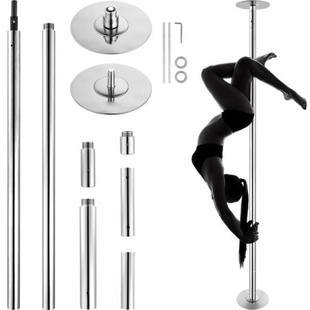 Professional Dancing Pole, Spinning Static Dancing Pole Kit, Portable Removable Pole, 45mm Heavy-Duty Stainless Steel Pole, Height Adjustable Fitness Pole, for Exercise Home Club Gym, Silver