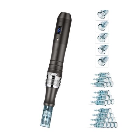 Professional Microneedling Pen, Electric Derma Pen with 22PCS Disposable Cartridges, 6 Variable Speed Skin Care Beauty Device with LCD Display and 0-2.5mm Adjustable Needle Length
