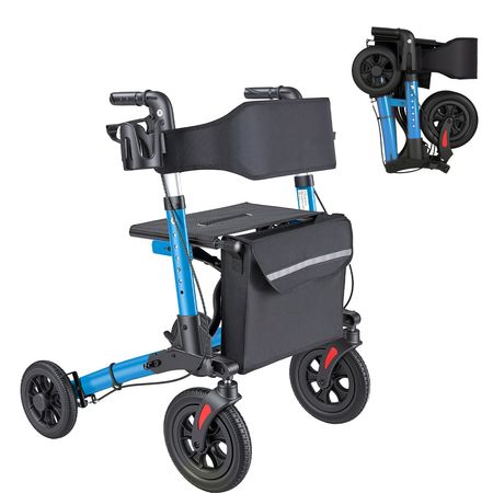 Rollator Walker with Seat for Seniors, Ultra Compact 3-Fold Rolling Walker, Lightweight Aluminum Mobility Walking Aid with PU Solid Wheels, Adjustable Handle, Cup & Cane Holder - Supports 300LBS