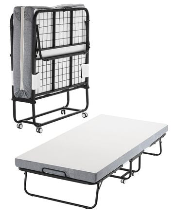 Rollaway Bed, 38 in x 75 in Folding Bed with 4 in Mattress, Twin Size Foldable Bed with Sturdy Metal Frame & Memory Foam Mattress, Portable Twin Roll Away Bed with Mattress, for Adults, Guest