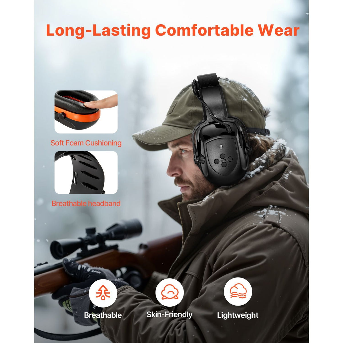 Safety Earmuffs, Electronic Ear Muffs with 5.1 Bluetooth Technology Ear Protector, Noise Reduction Headphone NRR23dB, Hearing Protection Earmuffs for Shooting, Manufacturing and Lawn Mowing