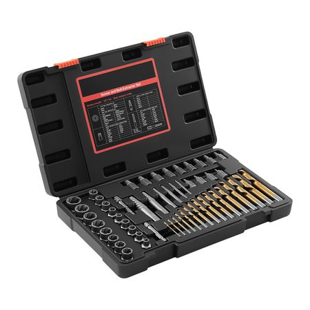 Screw Extractor Set with Drill Bits, 54 Pieces, Easy Out Nut Bolt Extractors and Drill Bits, with Adapters, Solid Storage Case, Cr-Mo Steel for Removing Rounded, Broken, or Stripped Fasteners