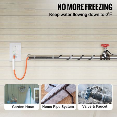Self-Regulating Pipe Heating Cable, 9FT 5W/FT Heat Tape for Pipes Freeze Protection, Water Pipe Heat Cable with Built-in Thermostat Protects PVC Hose, Metal and Plastic Pipe from Freezing