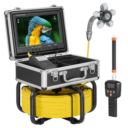 Sewer Camera with 512Hz Locator, 98 ft/30 m, Self-Leveling Drain Inspection Camera with 9" 1080P HD Screen, 36X Zoom, Snake Plumbing Camera with Lights-12 LED, 32GB SD Card for Duct Pipe