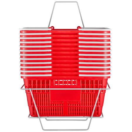 Shopping Basket, Set of 12, 21L Durable Plastic Grocery Basket with Handle and Stand, 16.5 x 11.8 x 8.27 inch Portable Shop Basket Bulk Used for Retail Store Supermarket Grocery Shopping, Red