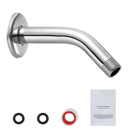 Shower Arm with Flange, 6 Inches, Wall Mounted Stainless Steel Shower Head Arm Extender, Chrome Finish, PTFE Tape, G1/2 Universal Thread Connector Compatible, for Fixed & Handheld Showerhead