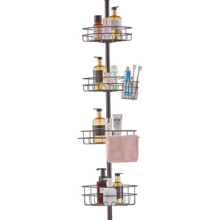 Shower Corner Caddy Tension Pole, 56" to 114" High, Multi-Functional Shower Tension Pole with Strong Load-Bearing Tray, Rust-Proof Easy-to-Install Tension Pole, Fit for Bathroom & Washroom
