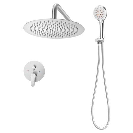 Shower Faucet Set, Rainfall Bathroom Shower System with 10-Inch Round Rain Shower Head and Handheld Spray, Wall Mounted Bath Fixtures with Brass Valve and Trim Kit, Brushed Nickel