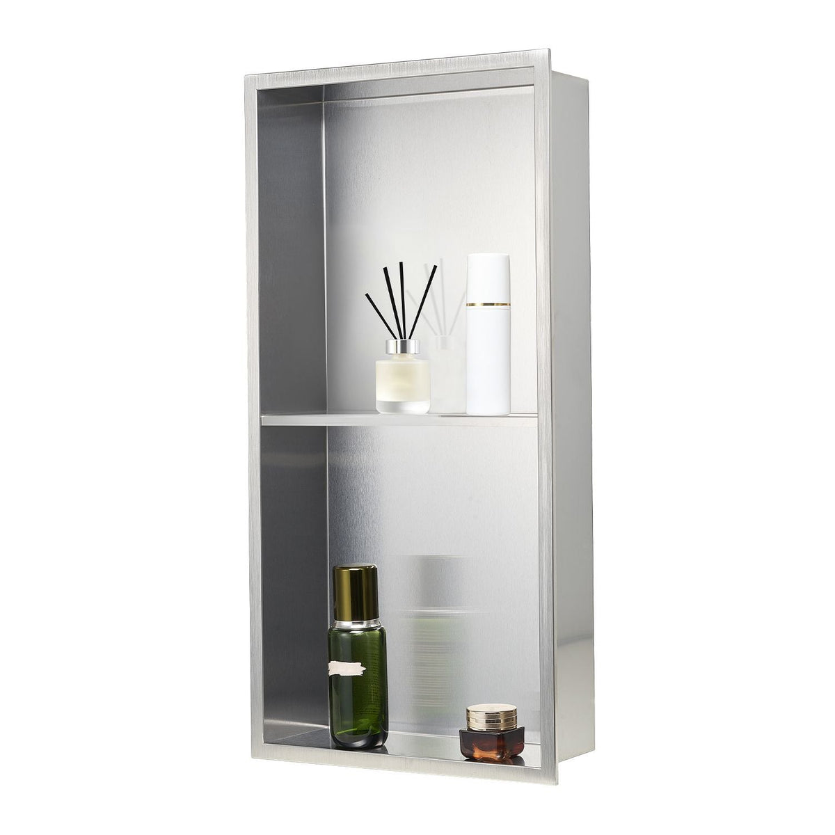 Shower Niche, 13 x 25 x 4 inch Recessed Wall Niche Double-layer, with Hollowed-out Divider,Heavy-duty Stainless Steel Modern Shampoo Storage Organizer,Waterproof, Silver for Bathroom