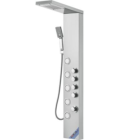 Shower Panel System, 4 Shower Modes Shower Panel Tower, Rainfall, Waterfall, 5 Full Body Massage Jets and 3-Setting Handheld Shower Head with 59" Hose, Stainless Steel Wall-Mounted Shower Set