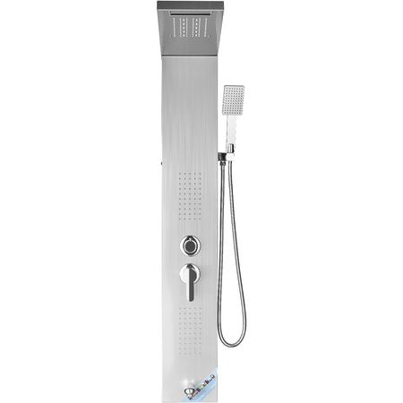 Shower Panel System, 5 Shower Modes, LED Shower Panel Tower, Rainfall, Waterfall, 2 Body Massage Jets, Tub Spout, Handheld Shower Head with 59" Hose, Stainless Steel Wall-Mounted Shower Set