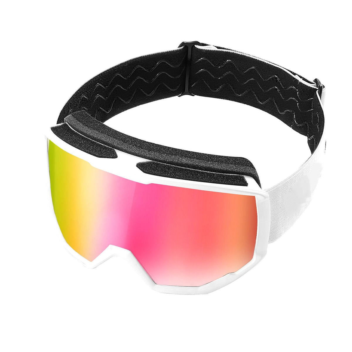 Ski Goggles, Cylindrical Lens with Pink Revo Coating, OTG Anti fog Snow Goggles for Men Women Youth, TPU Frame & Ventilation Structure, Suitable for Skiing, Skating, Snowboarding, Cycling