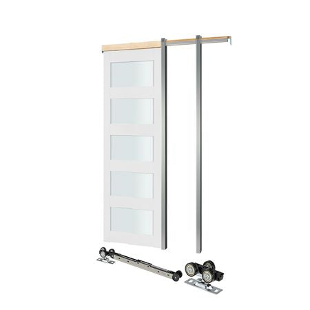 Sliding Pocket Door, 30" x 80", 5-Lite Frosted Glass Single Sliding Door with Hardware Kit, Sturdy Solid Wood & MDF Pocket Doors Slab with Waterproof Surface for Bedroom Kitchen Study Room