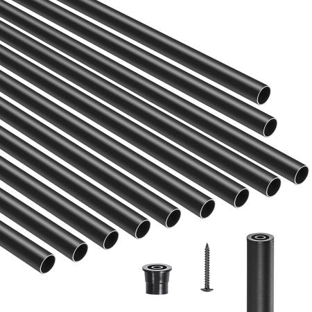 Staircase Balusters 101 Pack, 26 In Aluminum Stair Balusters, 3/4 Inch Water-Proof Round Metal Spindle Railing, Hollow Deck Railing with Rail Caps & Screws for Stairs, Porch, Patio, Matte Black