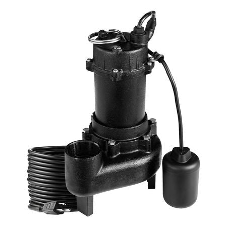 Submersible Sewage Pump, 1/2 HP, 6000 GPH Cast Iron Sewage/Effluent Pump with Automatic Tethered Float Switch, 2-Inch NPT Discharge, 120V, 25 ft Max Lift, for Basement, Septic Tank, Residential