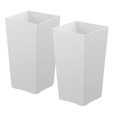Tall Planters Set of 2, 22 Inch Large Outdoor Taper Planters for Outdoor Indoor Plants, Front Porch Plastic Modern Flower Pots with Casters, Inner Pot & Drainage Holes for Patio, Garden, White