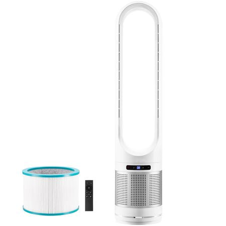 Tower Fan Bladeless, 15.4ft/s Velocity Floor Fan that Blows Cold Air, 80° Oscillating 8-Speed Fans, 8H Timer, Standing Fans with H13 HEPA Filtration, Remote Control & Air Purification Mode
