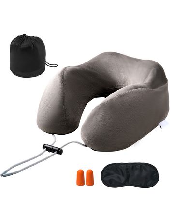 Travel Pillow, Neck Pillow for Traveling, Upgraded Bamboo Charcoal Memory Foam Travel Neck Pillow with Eye Mask, Earplugs and Storage Bag, Suitable for Plane Car Home Recliner Use(Dark Gray)
