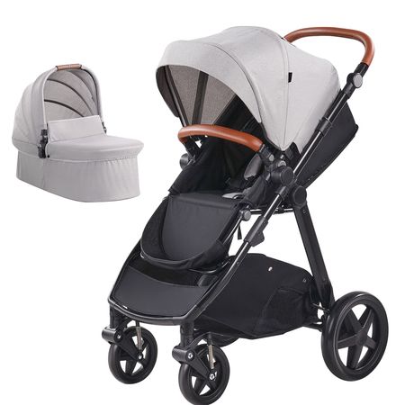 Travel System Stroller with Infant Bassinet, 2-in-1 Baby Cradle Stroller Combo, Reversible Seat, Easy One-button Folding, EVA Tires with Brake Aluminum Stroller Carseat Combo Set (Light Gray)