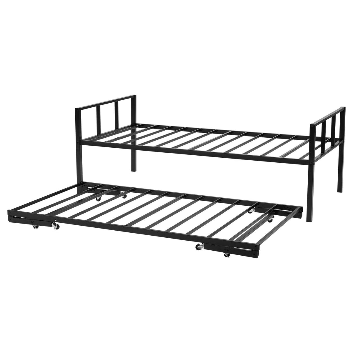 Twin Size Daybed Frame, Day Bed with Trundle, Heavy Duty Metal Platform Bed Frame, Twin Daybed with Metal Slats Support for Living Room, Bedroom, Guest Room, Easy Assembly, Black