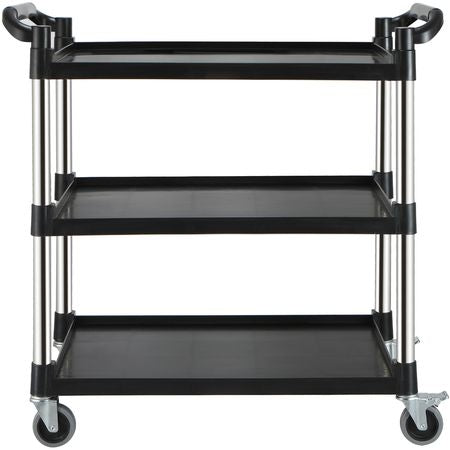 Utility Service Cart, 3 Shelf Heavy Duty 220LBS Food Service Cart, Rolling Utility Cart with Lockable Wheels, 40" x 19.3" x 38.6" Plastic Utility Cart for Kitchen Office Restaurant Home, Black