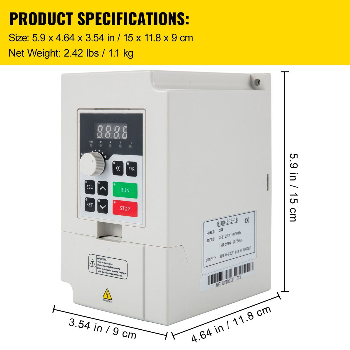 Variable Frequency Drive, AC 220V Input 3KW Variable Frequency CNC Drive Inverter Converter, VFD 4HP 1 or 3 Phase Input, 3 Phase Output, CNC Motor Inverter Converter for Motor Speed Control