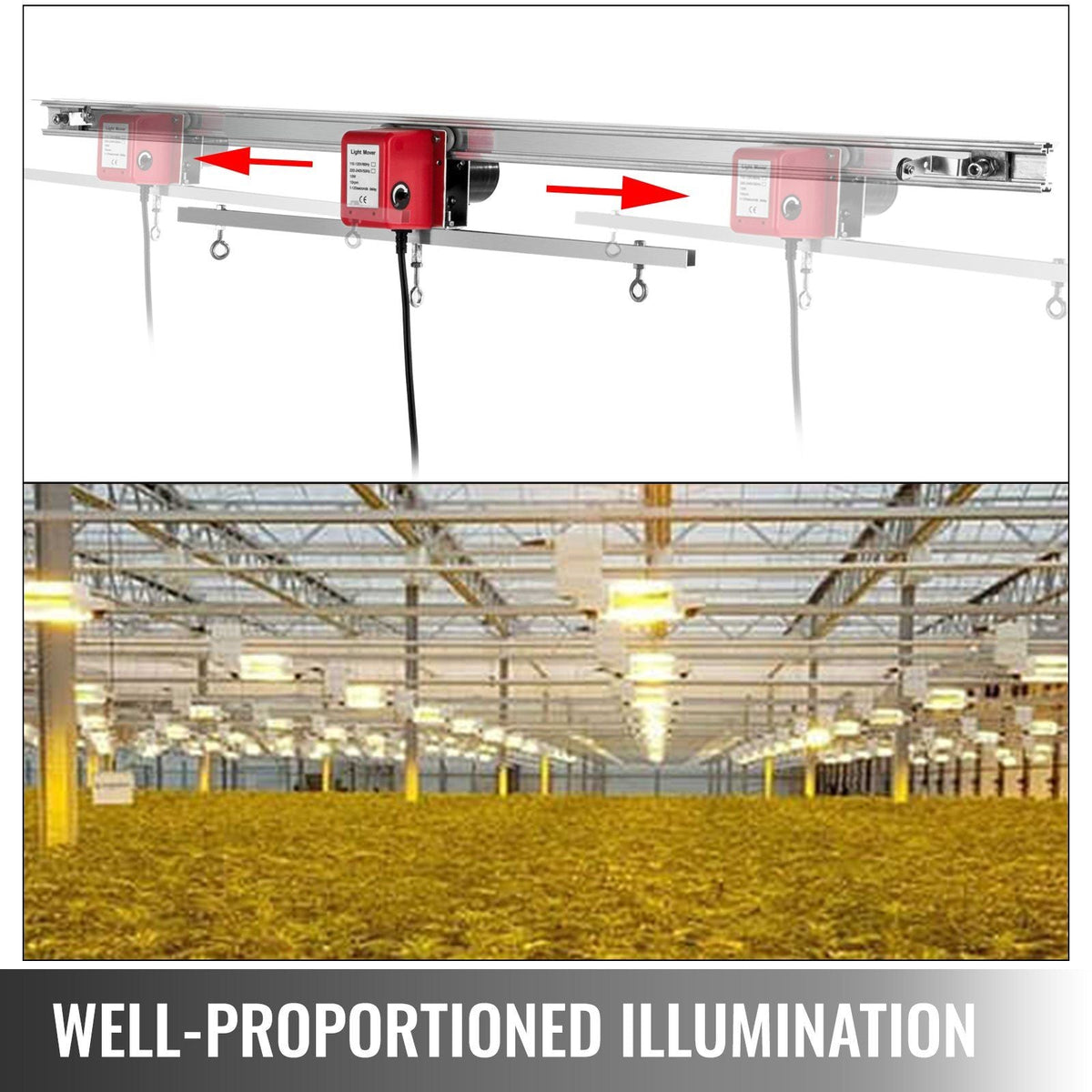 10.8 ft Adjustable Indoor Grow Light Mover Track Rail Mover Kit 10 r/min, Mover Motor w on/Off Button, Three Moving Rails, 0-120 Second Adjustable Time Delay Hydroponic Lighting System