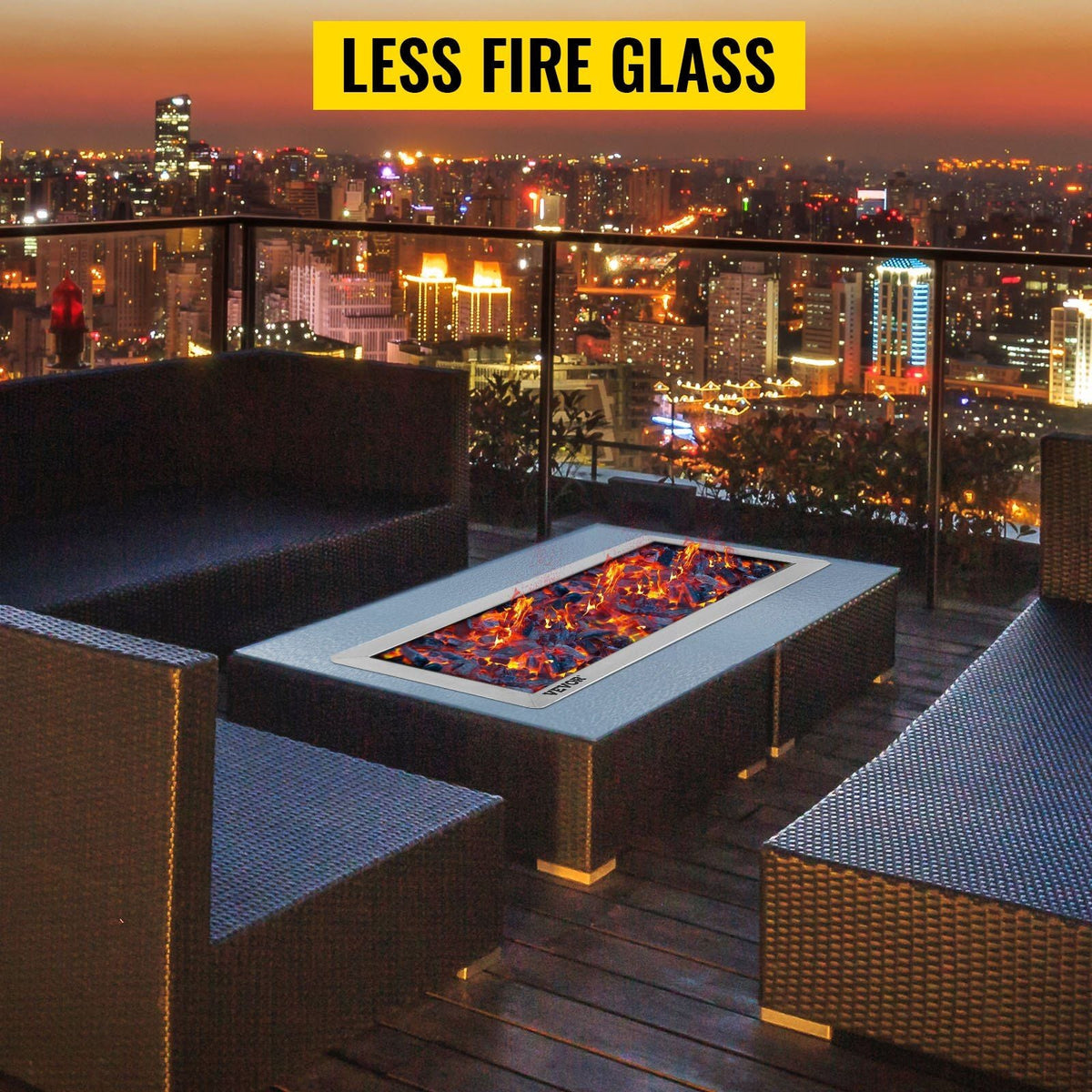 20x8 Inch Stainless Steel Rectangular Built-in Fire Pit Pan with H-Burner, Silver